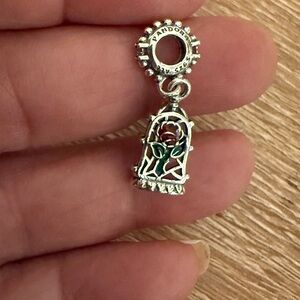 Pandora Silver Necklace with Red and Green Rose Charm